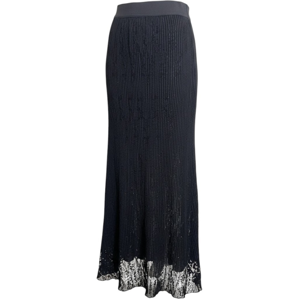 Jolie & Joy Black Lace Pleated Maxi Skirt Elastic Waist L half sheer whimsigoth